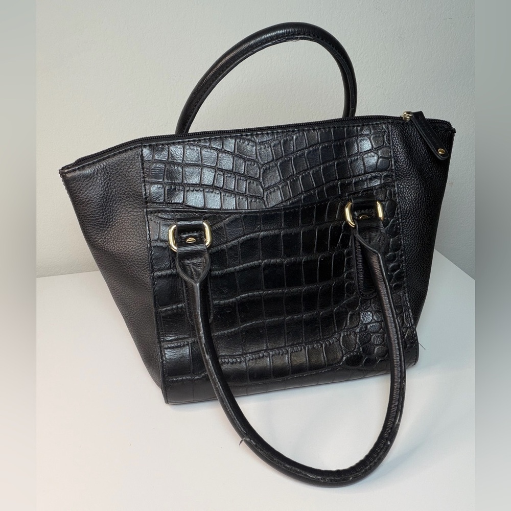 Tignanello Black Crocodile-Patterned Satchel Purse - image 3